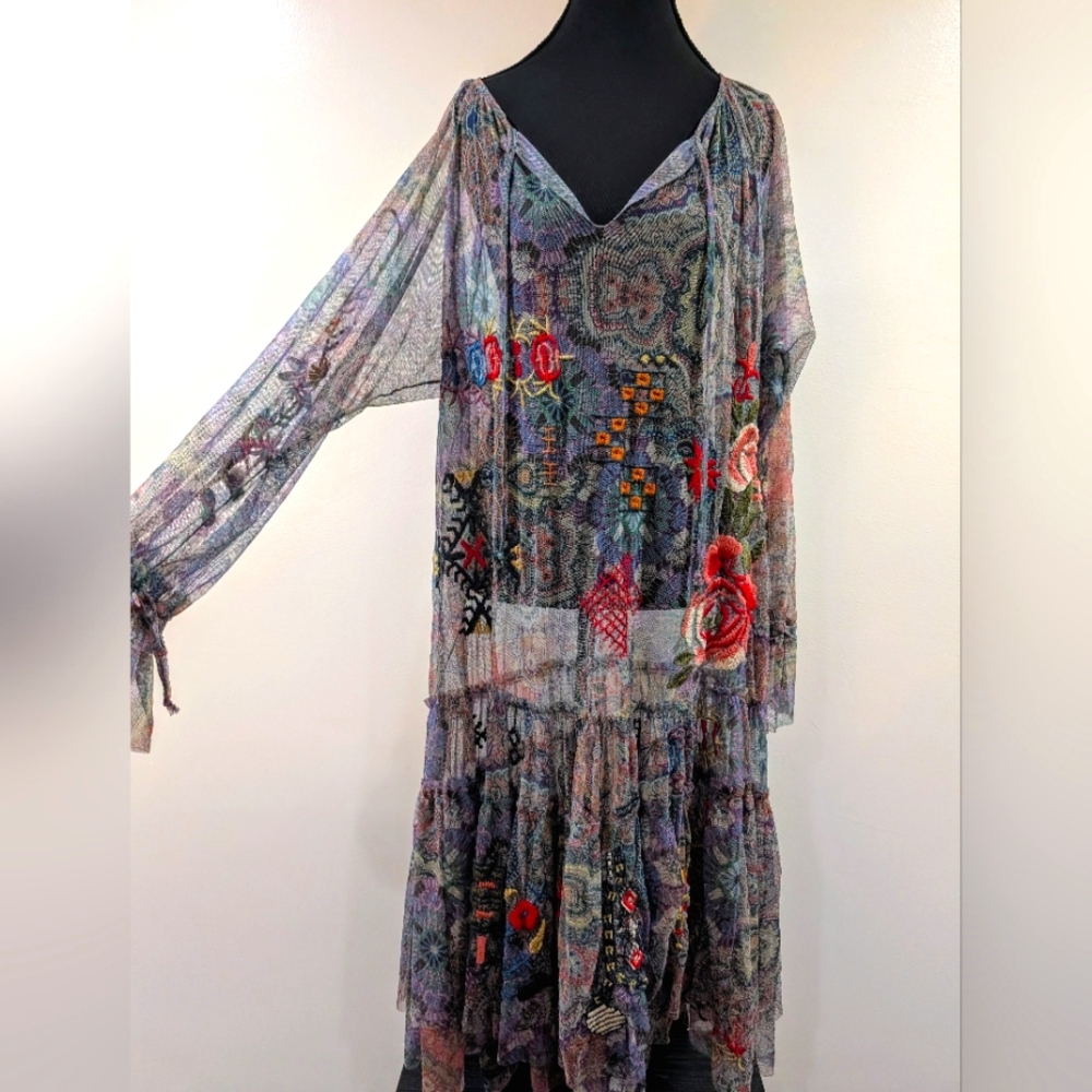 Johnny Was Long Sleeve Mesh Midi